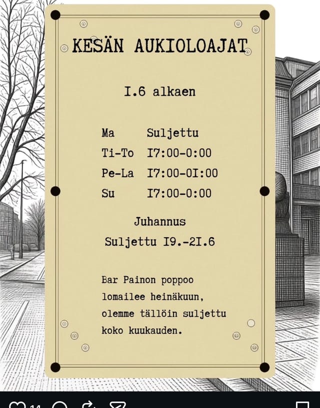 Kesän aukioloajat -ilmoitus
